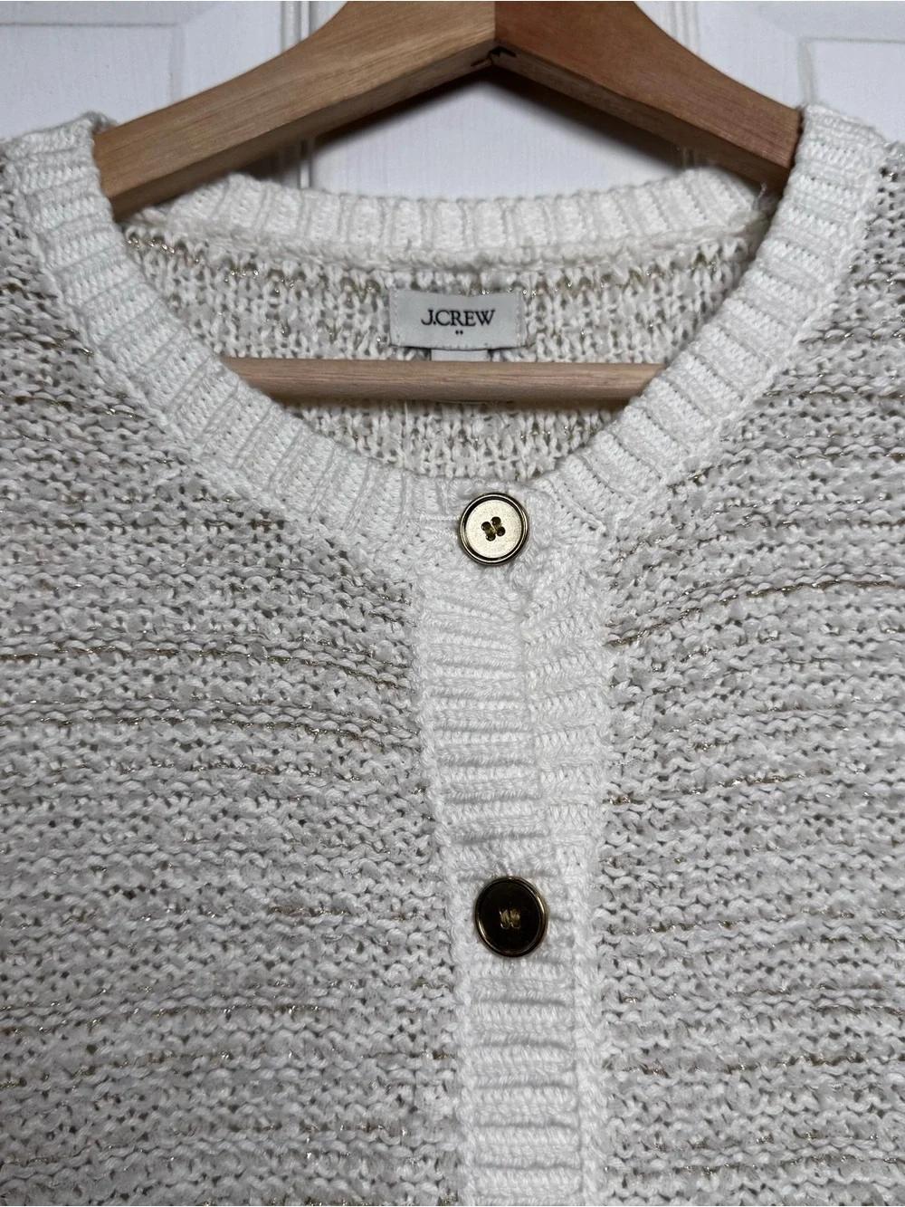 J.Crew NWT Cream Gold Metallic Short Sleeve Lady Jacket Cardigan Classic Large